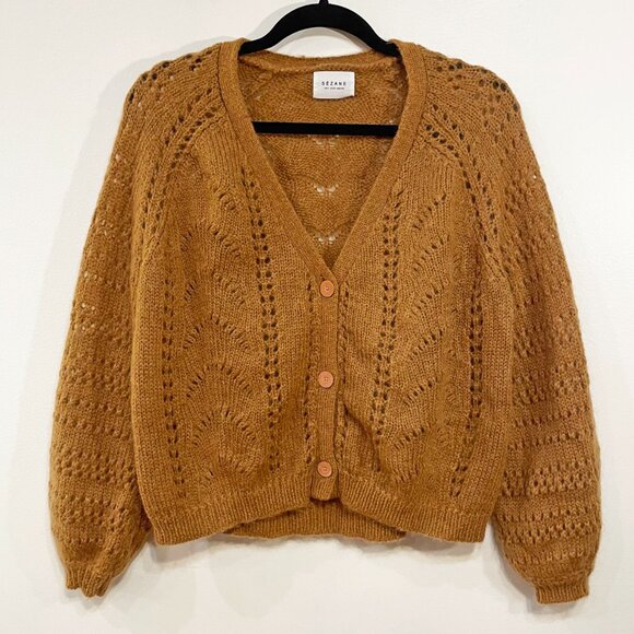 Rare! EUC Sezane Dereck Mohair Merino Cardigan Brown Large - Picture 2 of 7